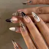 Bestseller transfronterizo: Uñas postizas desmontables estilo francés color negro nude y blanco con lunares, forma de almendra, dulces y frescas, con un toque de alta gama