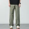 Pantalones Casuales de Algodón Delgado Color Verde Militar para Hombre Verano 2026, Corte Holgado, Talla Grande, Versátiles, Simples de Pierna Recta Largos, Modernos