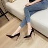 Sapatos Pretos de Salto Alto para Mulheres com Solas Vermelhas, Novo 2026 Primavera e Verão Couro Envernizado Bico Fino Salto Agulha Antiderrapante Sapatos Profissionais para Trabalho