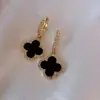 Pendientes de botón de trébol de dos piezas microincrustados de circonio, positivos y negativos, pendientes de botón de oreja de hierba de la suerte, diseño de lujo ligero de alta calidad