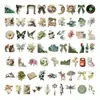 50 Hojas Pegatinas de Plantas Verdes Retro Bosque Flores Mariposas Animales Pequeños Pegatinas para Diario Álbum Material Decorativo DIY Pegatinas