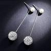Aretes de Bola Princesa Shambhala Borla de Perla Largos Aretes de Bola de Cristal Diamante Plata Joyería al Mayoreo