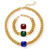 Cadena cubana cuadrada cadena gruesa cadena lujo ligero collar elegante acero de titanio cristal colorido pulsera combinable para mujer