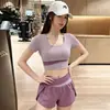 Conjunto de Yoga Adelgazante de Costuras Color Block para Mujer Shorts de Cintura Alta Anti-Exposición Transpirables de Secado Rápido Conjunto de Dos Piezas para Entrenamiento de Pilates