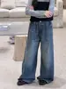 Conjunto de jeans de pierna ancha estilo coreano para niñas, versión primavera y otoño, top de imitación de dos piezas, atuendo casual moderno para niños mayores, ropa de moda