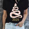 Amazon Transfronterizo para Damas 2025 Feliz Año Nuevo Camiseta Casual Cuello Redondo Manga Corta Top con Estampado