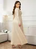 607W-0 Transfronterizo Europeo y Americano Tallas Grandes Nueva Moda Temperamento Elegante Color Sólido Lentejuelas Manga Larga Cuello en V Adelgazante Vestido de Banquete