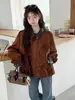 Chaqueta de gamuza marrón para niña, nuevo estilo primavera/otoño, top corto coreano de corte holgado, para niños de talla mediana y grande, en un moderno estilo "Melard"