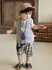 Conjunto de Chaleco de Dibujos Animados para Bebé 2026 Verano Nuevo Estilo Top sin Mangas para Bebé Conjunto de Dos Piezas a Cuadros de Manga Corta