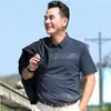 Camiseta de manga corta de verano para papá camisa polo a rayas para hombres de mediana edad cuello solapa casual holgada top para hombre venta al por mayor