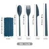 Amazon Set de Cubiertos Plegables de Paja de Trigo para Exteriores: Cuchara, Tenedor, Palillos, Cuchillo para Fruta, Cubiertos Portátiles para Viaje