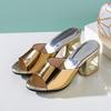 Sandalias de Chanclas de Tacón Grueso Sexy Boca de Pez Europeas y Americanas de Verano Sandalias Doradas de Moda JGB2021N0006017