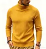 [Suéter] Nova coleção outono/inverno masculina: Suéter de malha estilo europeu e americano, gola alta, listrado liso, slim fit, suéter quente, segunda pele para homens