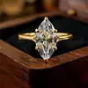 Anillo Abierto Minimalista Exquisito Forma Marquesa de Circonita de Alta Temperatura para Mujer, Estilo Anillo de Compromiso con Diamantes Incrustados, Diamante Personalizado de Nicho