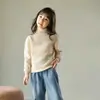 Suéter de cuello alto de punto de lana pura gruesa para niños al por mayor, suéter de cachemira de manga larga para bebés y niñas
