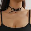 Colar com Pingente Pequeno de Coração com Laço Preto Vintage Zircônia Vermelha Corrente de Pescoço de Veludo para Mulheres Corrente de Clavícula Cinto de Pescoço