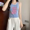 Estampado de Letras Cuello Redondo Color en Contraste Pequeño Chaleco Camisola para Mujer Verano Nuevo Ropa Interior Dulce y Sexy Top Suéter Corto