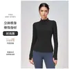 Jaqueta de yoga estilo Lulu para mulheres, gola alta, corte justo, manga longa, top esportivo com zíper e costas em malha respirável para fitness