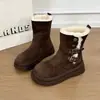 Botas de nieve botas de mujer cálidas de algodón botas cortas 2026 hebilla invierno dos usos moda suela gruesa casual adelgazante