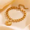 Pulsera de cadena gruesa simple de acero inoxidable INS europea y americana, corazón, pulsera de cadena cubana, forma de corazón, pulsera para mujer