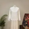 [Zhi Li] Nova camisa básica estilo chinês com jacquard e punho de renda liso, nova coleção outono 2026, top com gola mandarim e botões