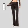 Pantalones de fitness acampanados para mujer con cubierta desmontable para el trasero para evitar la vergüenza, diseño de pierna ancha, tela fluida, sensación de alta gama, estilo yoga casual, pantalones largos ligeramente acampanados