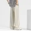Pantalones Rectos de Tencel con Caída para Hombre, Pantalones de Verano de Lyocell y Lino, Pantalones Casuales de Pierna Ancha para Hombre para Primavera y Otoño