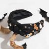 Diadema de ala ancha con nudo y diamantes de imitación, diseño de calabaza, diablo y fantasma de Halloween, accesorios creativos y distintivos para el cabello.