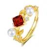 Anel Aberto Pedra Natural Cor Tesouro Luxo Leve Feminino Temperamento Versátil Prata Esterlina S925 Folha Pequeno Fresco Anel de Alto Padrão