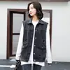 Chaleco de Mezclilla Negro para Mujer de Primavera y Otoño, Corte Holgado, Desgastado, Estilo Coreano, Sin Mangas, Tallas Grandes, Ropa de Abrigo de Longitud Media