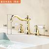 Grifo Retro de Tres Agujeros Estilo Francés para Lavabo de Baño, Grifo Dividido de Doble Manija Cerámico de Cobre Macizo Chapado en Oro