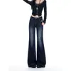 Chao Li tem estoque Jeans Micro-flare para Mulheres 2026 Outono Novo Estilo Azul-Cinza American Hot Girl Calça Flare Não Apertada