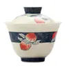 Dinastías Tang y Song Glaseado de Caramelo Azul-Verde Melocotón Hogareño Pintado a Mano Estilo Antiguo Cerámica Gaiwan Juego de Té Kung Fu Taza de Té para Eruditos