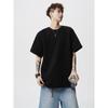 Camiseta Masculina de Verão Cinza Pesado com Manga Curta Estilo Americano Marca de Moda Costura Manga Raglan Solta Respirável