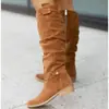 Botas de Mujer de Caña Alta de Ante con Cremallera Lateral de Tacón Bajo, Nuevas para Otoño e Invierno 2026, Transfronterizas de Amazon, Tallas 40-43