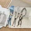 Bufanda de Seda a Cuadros con Perlas Collar Estilo Nuevo Lino Artístico con Perlas Cadena Retro para Clavícula Diseño de Nicho Cadena para Suéter para Mujer