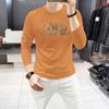 Nueva Camiseta de Manga Larga para Hombre Camisa Base Estampado de Letras con Lentejuelas Cuello Redondo para Hombre Top Casual de Principios de Otoño Moderno y Cómodo