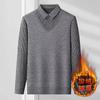 Suéter Masculino Falso Duas Peças Outono e Inverno Novo Estilo Coreano Suéter de Tricô Led com Forro de Lã Gola Camisa Outono e Inverno com Forro de Lã Espessado