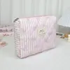 Bolsa de Maquillaje de Tira Rayada Transfronteriza con Soporte, Gran Capacidad, Portátil para Viaje, Neceser Estilo Ins, Bolsa de Almacenamiento de Maquillaje