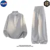 Conjunto de Sudadera con Capucha de Dos Piezas Falsas de Manga Larga con Cuello Alto de Alta Calidad Marca NASA para Hombre Otoño Estilo Perezoso Casual Conjunto Completo