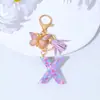 Chaveiro de Letra com Lantejoulas Roxas Pequenas de Amor e Cola de Gota Pingente de Bolsa de Resina Presente Comemorativo para Estudante Transfronteiriço