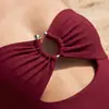 Moda Europea y Americana Estilo Puro Deseo Traje de Baño de una Pieza Tubo Retro Cintura Alta Busto Pequeño Push-Up Vacaciones en la Playa Traje de Baño para Mujer Fábrica