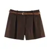 Shorts casuales de moda estilo europeo y americano de cintura alta con cinturón 4387472 blanco negro lunares camello claro rosa