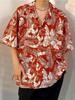 Camisa Floral de Manga Corta para Hombre y Mujer Ins Vintage Holgada Estampado Completo Camisa Hawaiana Verano Estilo Port Todo Fósforo Camisa de Moda