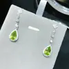Pendientes de Borla Larga Europeos y Americanos Transfronterizos Incrustados en Plata S925 Peridoto Natural Pendientes de Gama Alta Diamante Rosa Elegantes Pendientes de Lujo Accesibles