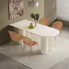 Conjunto de mesa e cadeiras de jantar em pedra sinterizada de luxo leve na cor creme para casa, apartamento pequeno, mesa de jantar retangular branca pura minimalista moderna
