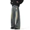 Jeans de Hoja Curva Otoño Invierno para Hombre Estilo Coreano Americano Primavera Verano Sueltos Street Cool Rectos Casual Pierna Ancha Pantalones Harem Pantalones Largos de Guadaña