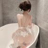 Lencería Sexy con Malla Transparente, Transparente, Body de Encaje Bordado Sin Quitar, Conjunto Pasión Estilo Puro Deseo 2733