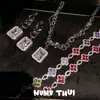 Joyas: Pulsera Flor Rubí de un Sueño de Verano, Conjunto de Circonia con Piedras Preciosas de Colores, Lujo Ligero, Nicho, Exquisito