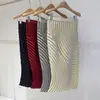 Saia Plissada Feita à Mão Miyake Feminina de Verão de Alta Qualidade Elegante Fashionável Assimétrica Plissada na Cintura Metade da Saia